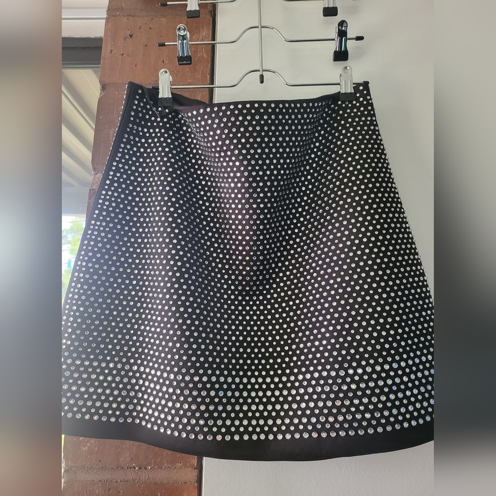French Connection scuba mini skirt covered in rhinestones
